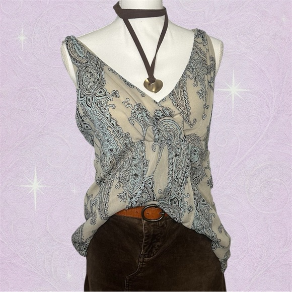 Michael Kors Tops - Y2K Michael Kors Boho Paisley Top L – Deep V Empire Waist Tank